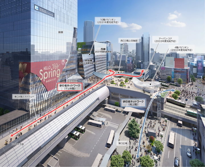 2030年度に渋谷駅東西の交通・歩行者ネットワークが完成予定