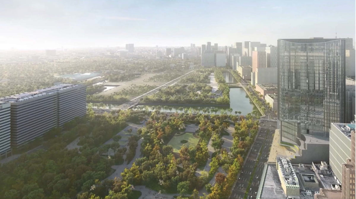 NTT日比谷タワーオフィス高層階からの眺望イメージ( 日比谷公園・皇居外苑側 )