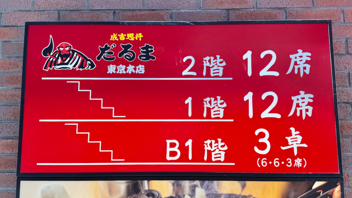 成吉思汗だるま 東京本店は3フロア