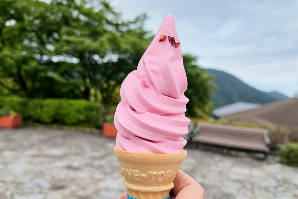 箱根強羅公園のバラソフトクリーム